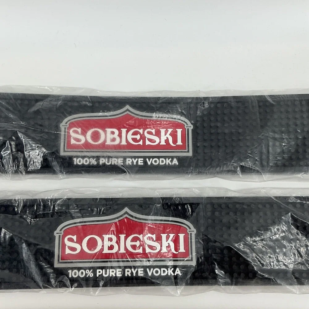 Sobieski Vodka Bar Rail Mats Pair Black Rubber Spill Runner Set of‎ 2 23.5 Inch